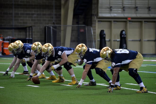 Notre Dame's offensive line has 15 players to work with this spring.