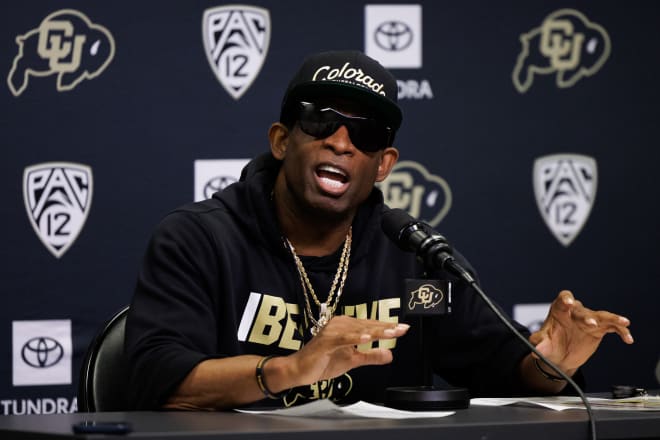 Head coach Deion Sanders during a press conference. 