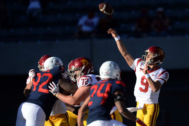 Sophomore quarterback Kedon Slovis led another game-winning drive in the final minutes Saturday at Arizona, yet fans are questioning the health of his throwing arm.