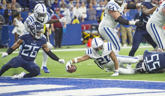 Former NC State running back Nyheim Hines got the start and rushed for a touchdown, but the Indianapolis Colts fell 31-17 to the Tennessee Titans Sunday.