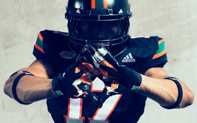 miami hurricanes adizero by adidas football gloves