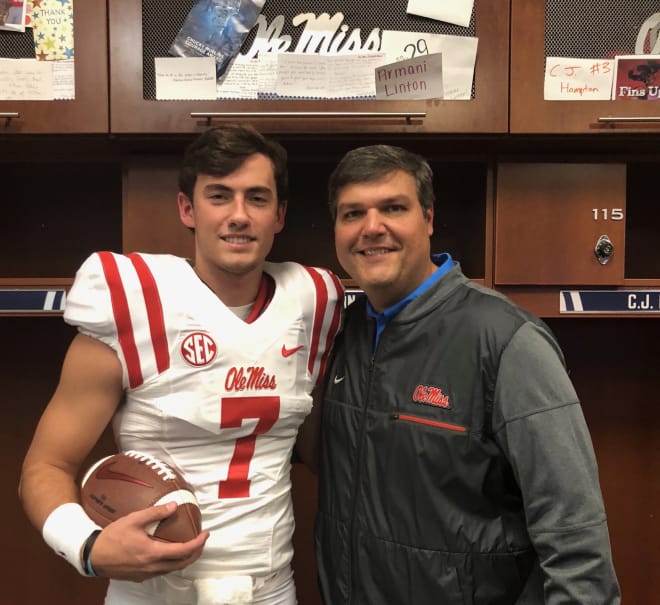 Tune (left) and head coach Matt Luke (right) while on his weekend official visit to Oxford.