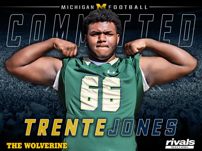 After a weekend visit in Ann Arbor, Loganville (Ga.) Grayson three-star offensive tackle Trente Jones has committed to Michigan.