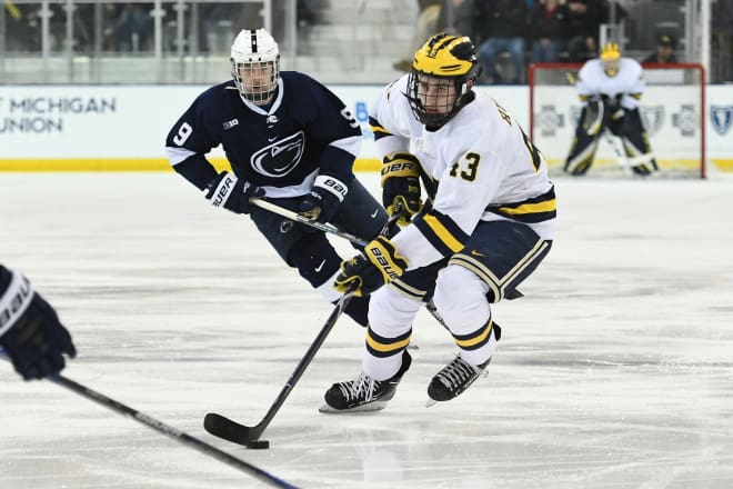 Sophomore defenseman Quinn Hughes leads Michigan in overall scoring (three goals, 16 assists) heading into the weekend. 