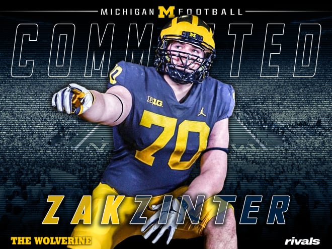 Four-star offensive tackle Zak Zinter is now a member of Michigan's 2020 class.