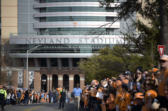 Tennessee fans cheer on players during the Vol Walk at Neyland Stadium in Knoxville, Saturday, Nov. 25, 2023.