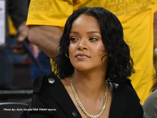Recording artist Rihanna during the 2017 NBA Finals between the Golden State Warriors and the Cleveland Cavaliers at Oracle Arena in Oakland, CA