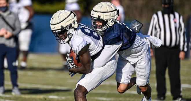 Penn State Nittany Lions redshirt freshman Malick Meiga at spring practice.