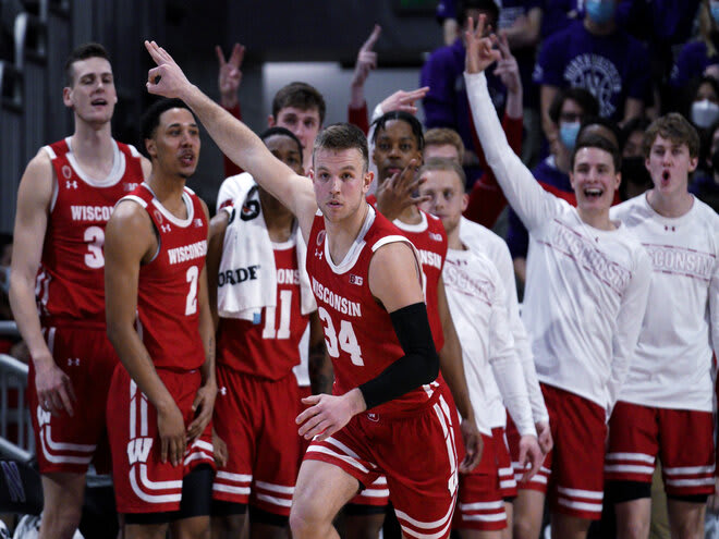 Wisconsin senior Brad Davison celebrates one of the Badgers' nine 3-pointers Tuesday night.