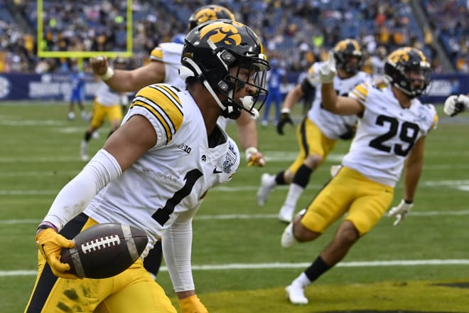 True freshman safety Xavier Nwankpa celebrates after scoring on a 52-yard interception return.