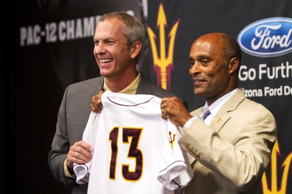 ASU's VP of Athletics, Ray Anderson (right) expected rough path in 2017, confident in Tracy Smith's abilities