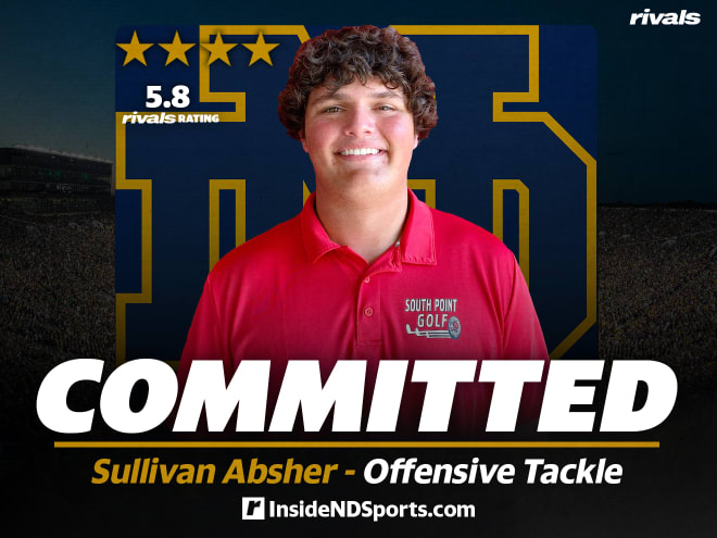 2023 four-star offensive lineman Sullivan Absher announced his commitment to Notre Dame on May 13. 