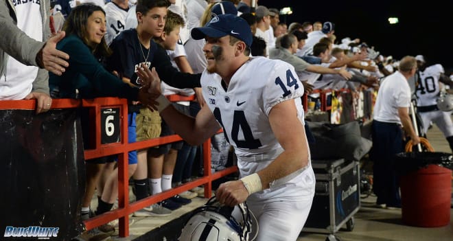 Sean Clifford greets fans after Penn State's win. 