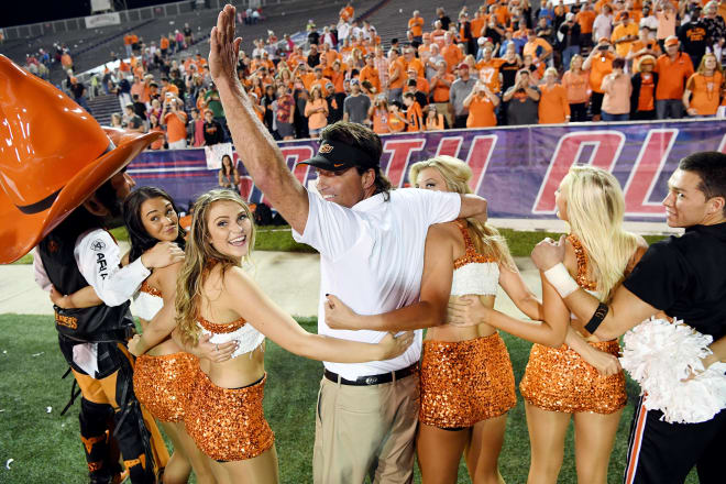 Apropos of nothing at all, I just like Mike Gundy and Oklahoma State's dance team. Put them both in one place and yeah, I smile. 