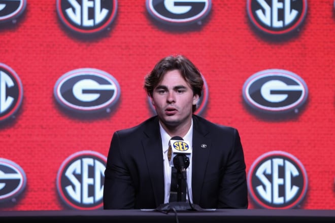 JT Daniels speaks at SEC Media Days Tuesday morning in Hoover, Ala.