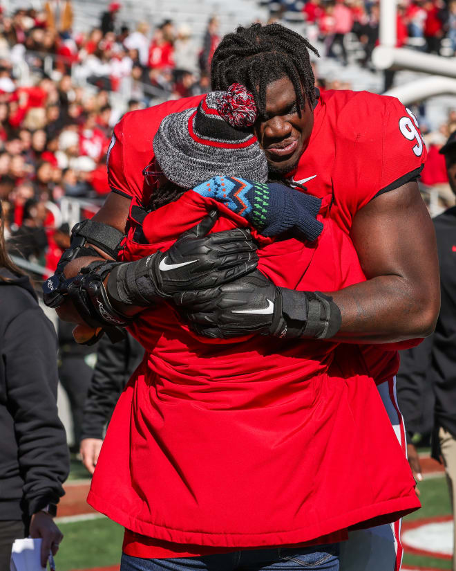 Georgia defensive lineman Jordan Davis (99) during the senior day ceremony before the Bulldogs’ game against Charleston Southern on Dooley Field at Sanford Stadium in Athens, Ga., on Saturday, Nov. 20, 2021. (Photo by Mackenzie Miles/UGA Sports Communications)