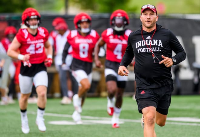 Chad Wilt coaches during a practice at Indiana on Aug. 2, 2022.