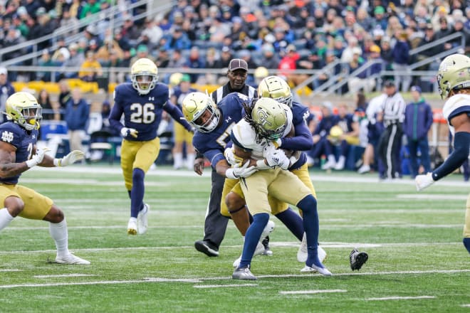 Notre Dame Fighting Irish football defensive lineman Jayson Ademilola vs. the Georgia Tech Yellow Jackets