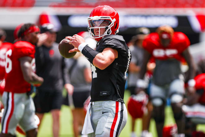 Gunner Stockton goes through his paces during Saturday's scrimmage. 