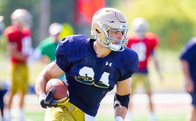 Notre Dame tight end Cole Kmet is one of three Notre Dame players who were measured at the 2020 NFL Scouting Combine on Monday.