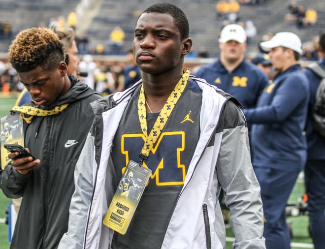 Ann Arbor (Mich.) Pioneer wide receiver Kaba Karamba takes in the gameday vibe 