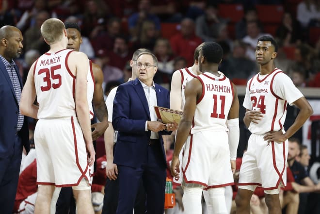 Lon Kruger's Oklahoma team will be without second-leading scorer De'Vion Harmon (11) when it faces Missouri in the first round of the NCAA Tournament on Saturday.