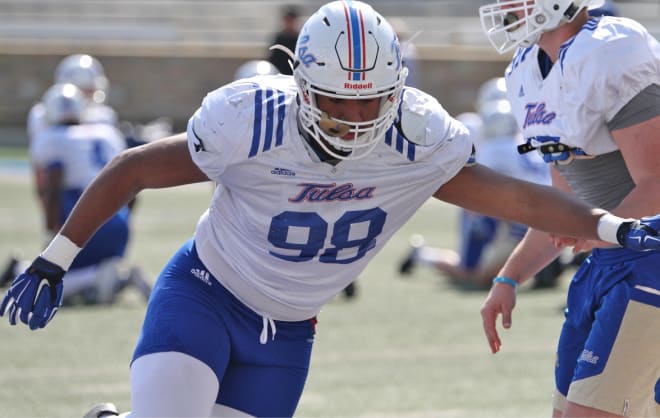 Jeremy Smith (pictured) and Jesse Brubaker give Tulsa an intimidating pair of defensive ends.