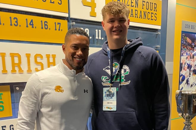 Notre Dame football's junior day visitors included 2025 OT Owen Strebig. The four-star recruit has now visited campus six times in his recruitment.