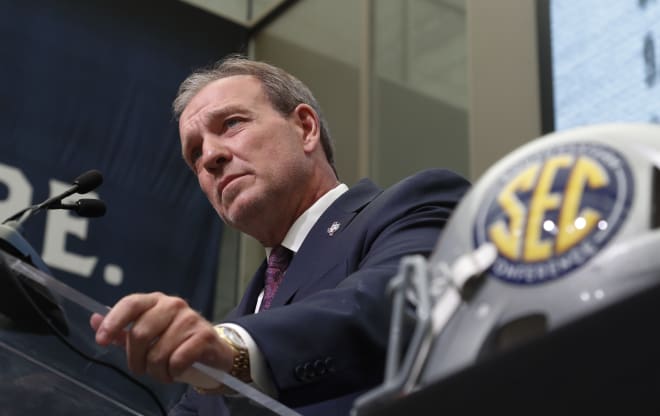 Texas A&M coach Jimbo Fisher fields a question during his media availability Monday.