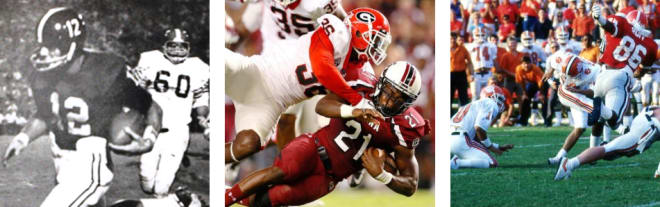 Playing against the Bulldogs, and excelling (L to R): Joe Namath, Marcus Lattimore, and David Treadwell.