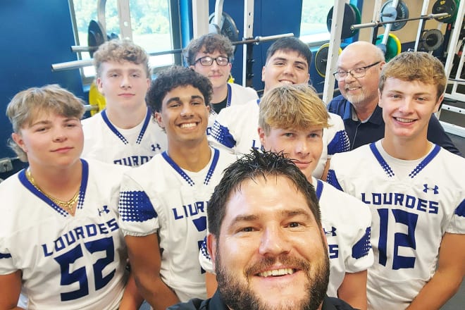 With head coach Jon Borer doing the honors here's our Lourdes Central Catholic selfie, the final act of Monday's epic Huskerland campus visit epic.