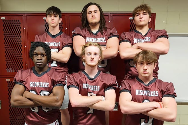 Our friends from Columbus High go and win tonight, they make the playoffs, among them  (bottom row, left to right) Isaiah Kibalya (30), Braylon Van Cura (7), Dylan Crumly (3); (top row, l-r) Tanner Esch (17), Joel Thomas (56), and Carter Fedde (52).. Got get 'em, Discoverers...