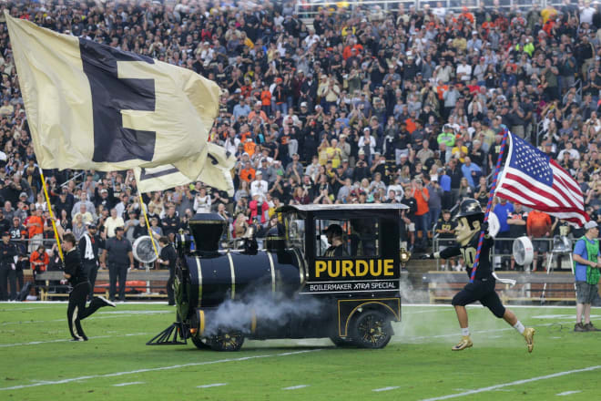 The Purdue Boilermaker Xtra Special and Purdue Pete take the field before the first quarter of an NCAA college football game, Saturday, Sept. 4, 2021 at Ross-Ade Stadium in West Lafayette. Cfb Purdue Vs Oregon State