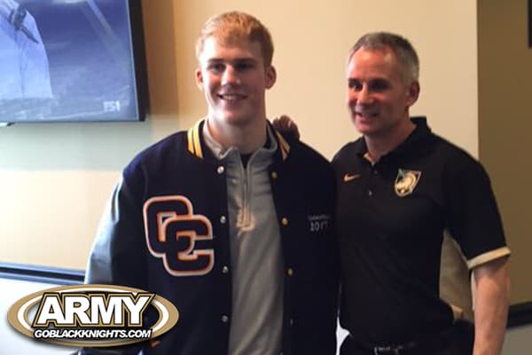 QB Grant Breneman with Army safety coach John Loose during unofficial visit