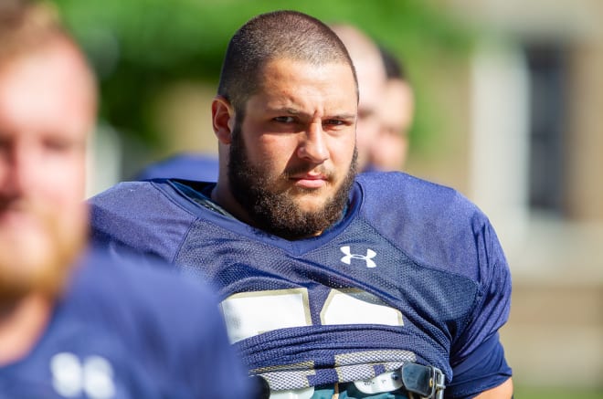 Notre Dame's now injured right tackle Robert Hainsey (Mike Miller)