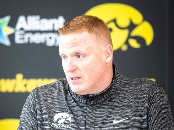George Barnett leads Iowa's offensive line unit, a position group that continues to struggle. 