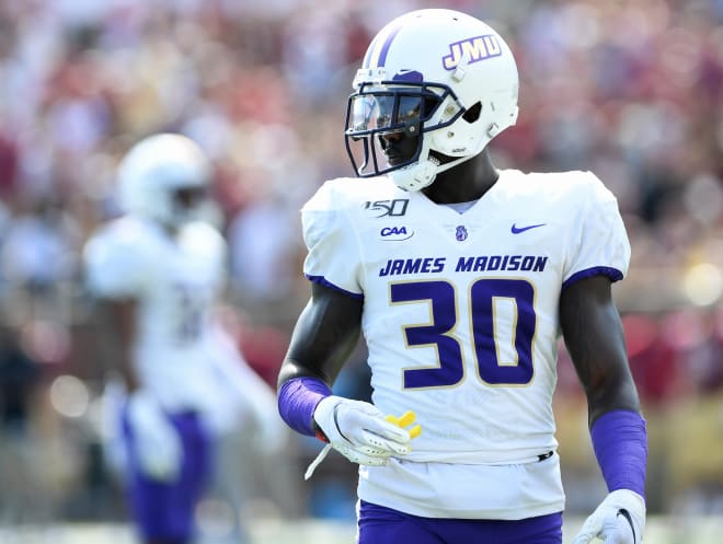 James Madison cornerback Wesley McCormick lines up during the Dukes' win over Elon this past Saturday at Rhodes Stadium in Elon, N.C.