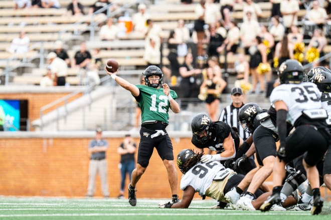 Jeremy Hecklinski attempts a pass during Wake Forest's spring game. 