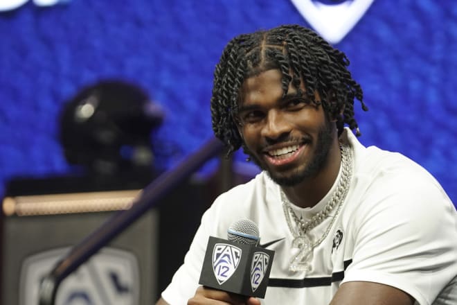 WATCH: Colorado QB Shedeur Sanders and WR Travis Hunter at Pac-12 Media Day  - CUSportsReport