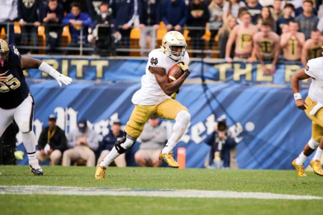 Josh Adams' 835 yards rushing in 2015 was a freshman year record at Notre Dame.