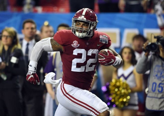 Dec 31, 2016; Atlanta, GA, USA; Alabama Crimson Tide linebacker Ryan Anderson (22) makes an interception and runs it back for a touchdown against the Washington Huskies during the second quarter in the 2016 CFP semifinal at the Peach Bowl at the Georgia Dome. Mandatory Credit: John David Mercer-USA TODAY Sports