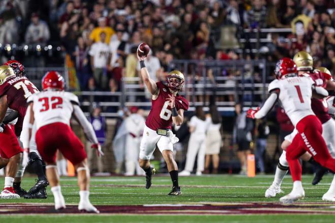 Dennis Grosel throws a pass during BC's Homecoming game against North Carolina State last season (Photo: Paul Rutherford-USA TODAY Sports).