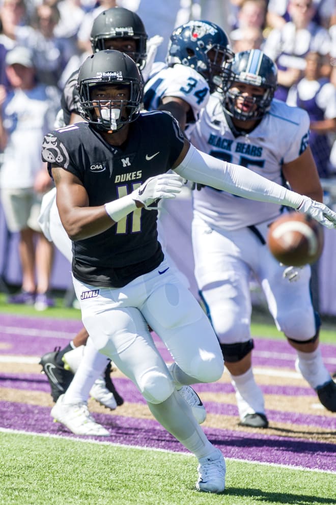 James Madison linebacker Bryce Maginley (shown on Saturday during the Dukes' 28-10 win over Maine) will not have to sit out the first half of this week's contest at Delaware.