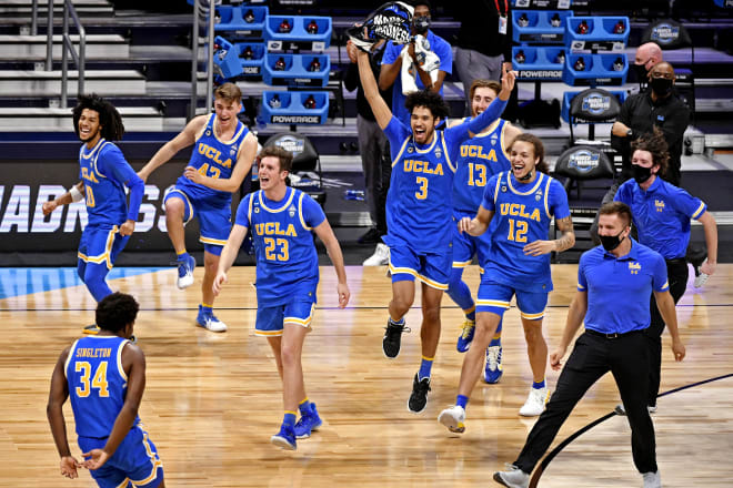 UCLA Bruins basketball sophomore guard Johnny Juzang (No. 3) averages 15 points per game and will go up against Michigan Wolverines basketball in the Elite Eight.