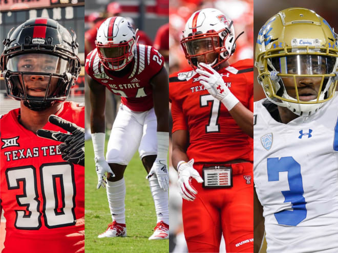 Texas Tech DB's Kobee Minor, Malik Dunlap, Adrian Frye and Rayshad Williams (Photos by Texas Tech Athletics, North Carolina State Athletics and Rick Scuteri/AP Photo) 