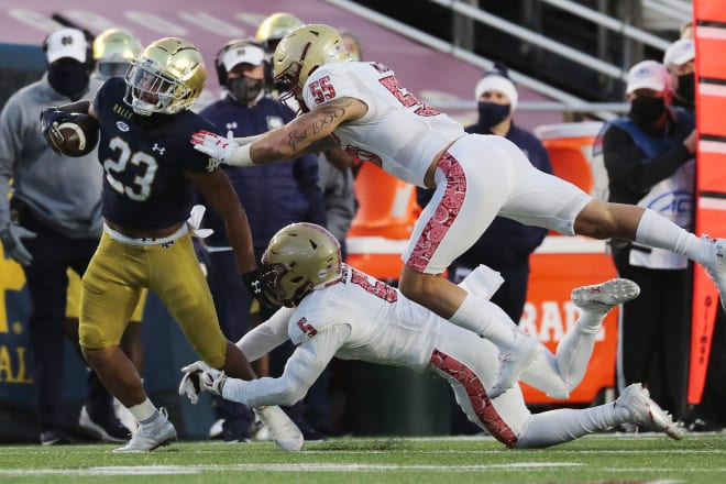 Kyren Williams had 74 yards but two fumbles before sitting the second half as a precaution.