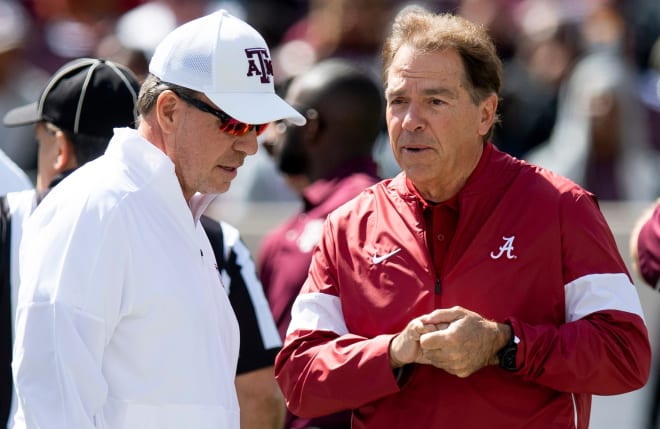 Jimbo Fisher (left), Nick Saban (right)