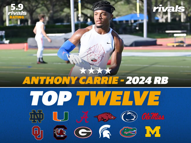 Florida 2024 four-star RB Anthony Carrie covers top-12 schools