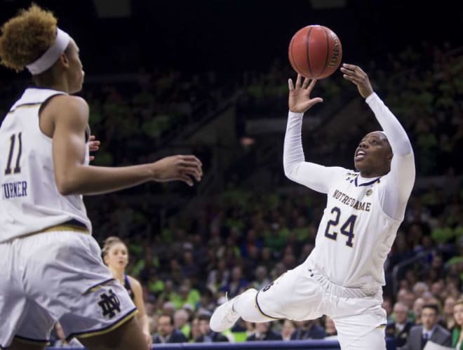 Arike Ogunbowale converted 9 of 14 shots for 25 points in the 89-61 win over Duke.