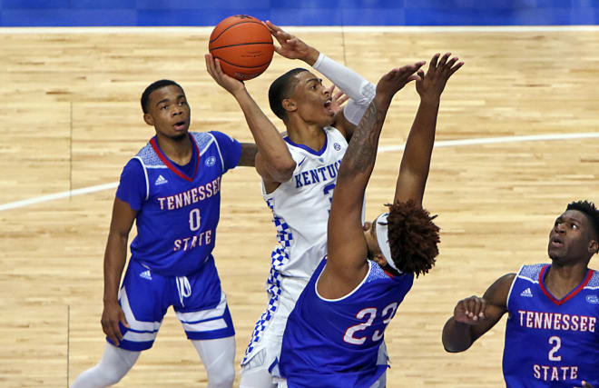 Kentucky's Keldon Johnson drew a foul in the lane during the second half of Friday's game against Tennessee State.